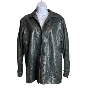 Vintage Carina Women's Gray Snakeskin Leather Jacket Size M Y2K Glam Rock Edgy